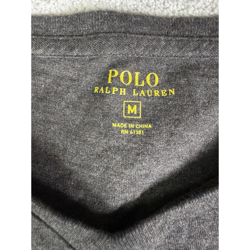 Polo Ralph Lauren T-Shirt Mens M Grey Excellent V-Neck Long Sleeve Pony Logo